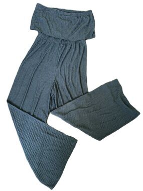 Strapless Ribbed Wide-Leg Jumpsuit - Slate Blue